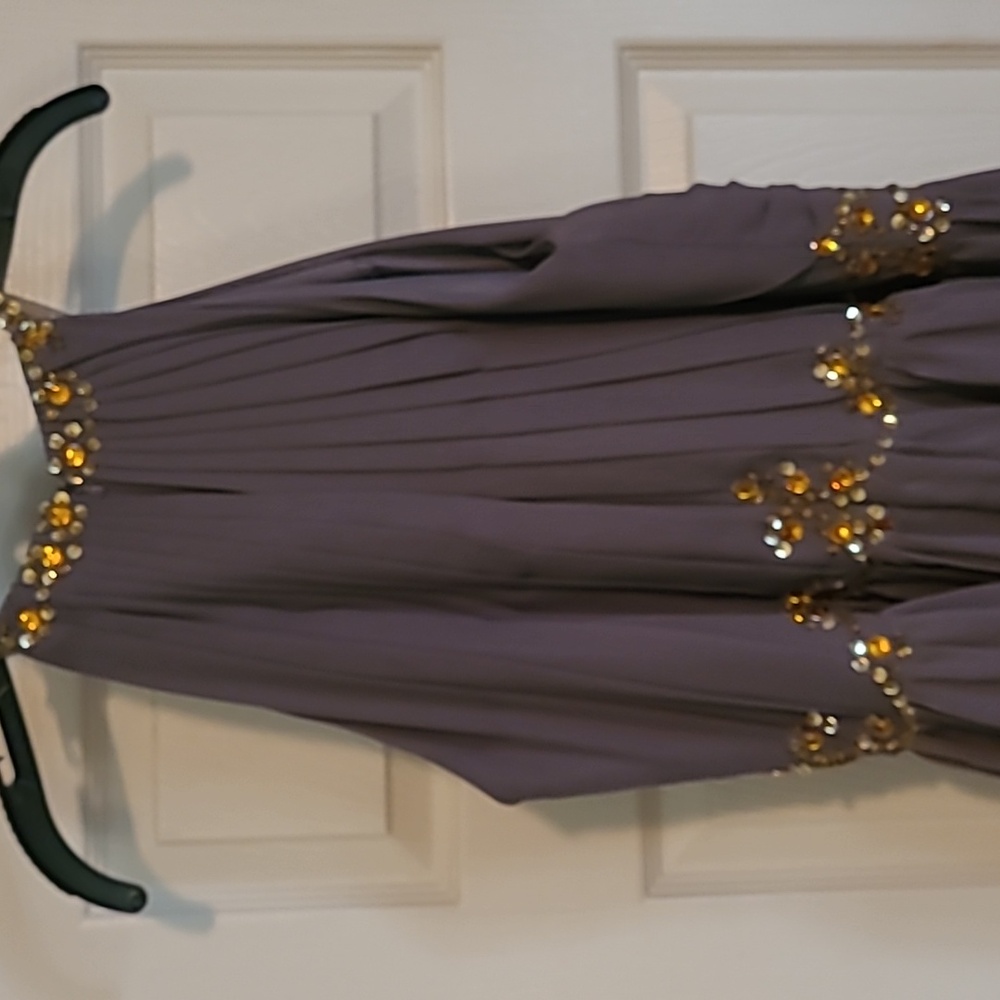 NWOT: Beautiful Lindo Noiva Formal Dress. Taupe with gold sequins. Size 16 - Picture 5 of 6